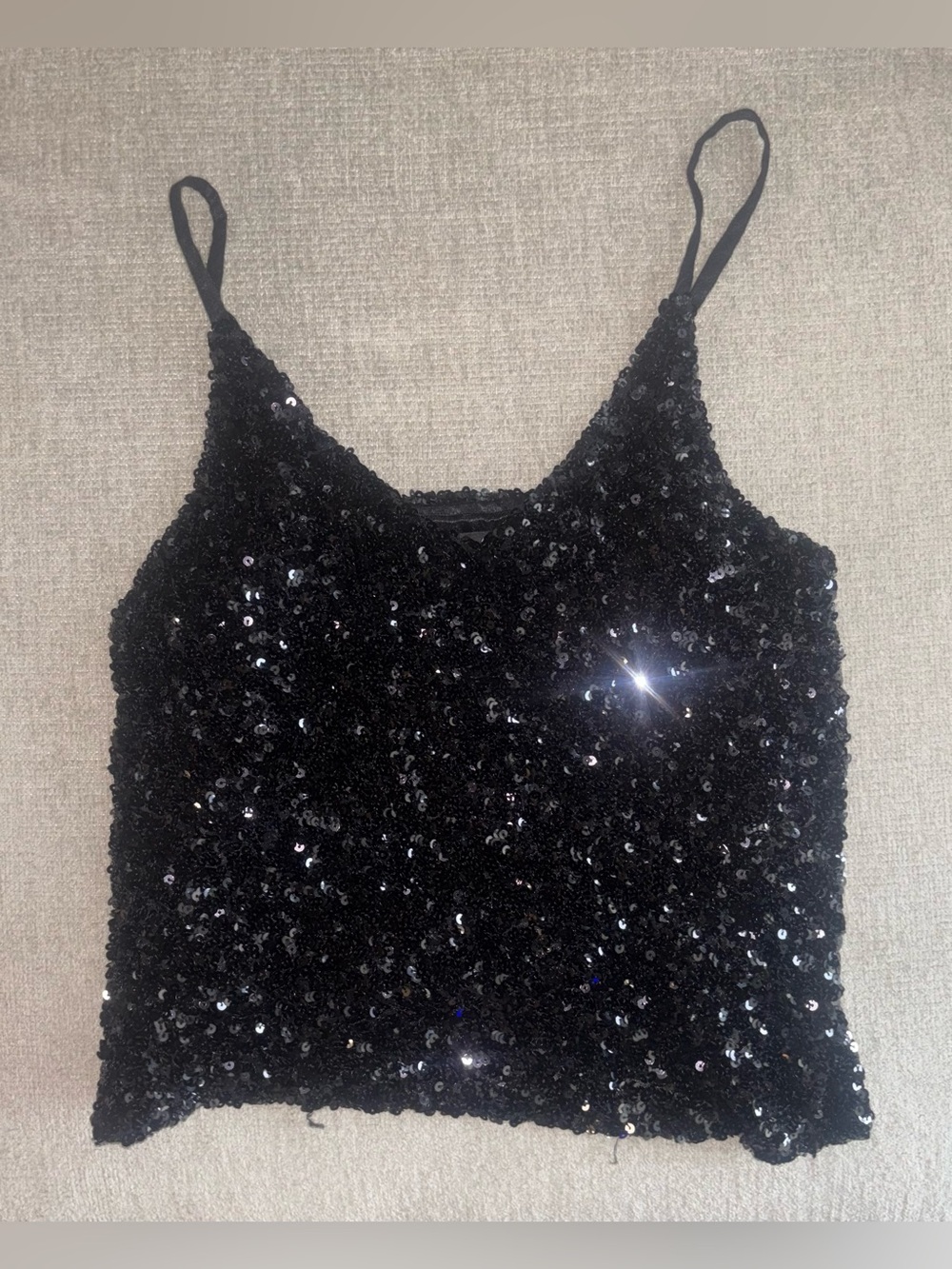 Y2K Black Sequin Crop Tank Top ✨ Sparkly Party Club Cami Size M Ontwelfth - Picture 1 of 4